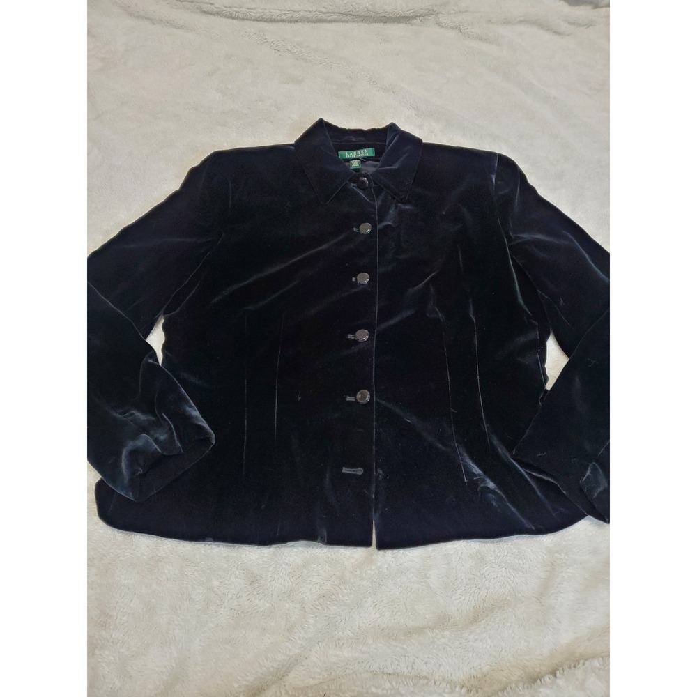 Lauren Ralph Lauren Black Silk Velvet Fitted Peplum Blazer 16 Romantic Classic